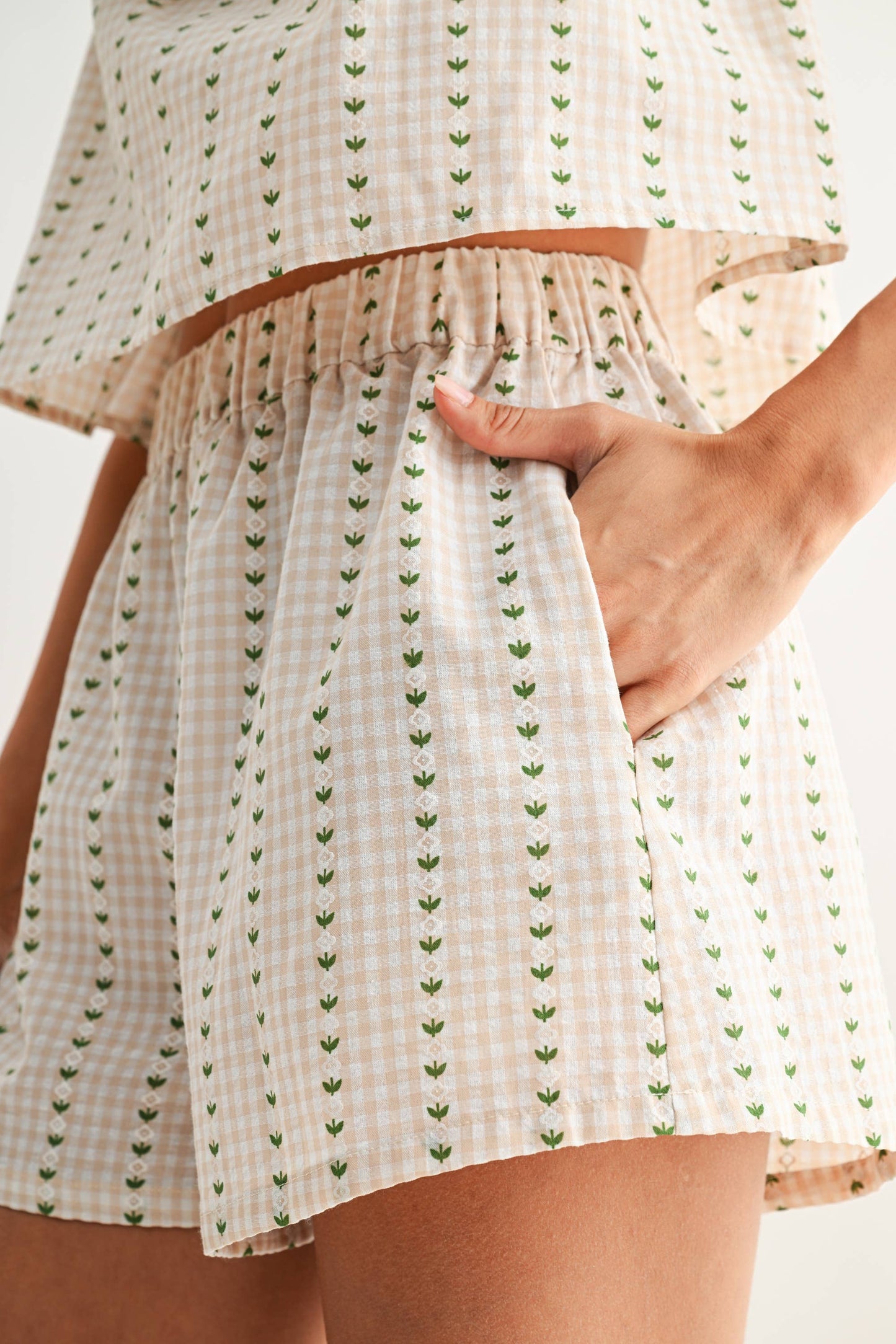 Gingham Print Set with Tie-Front Top and Shorts
