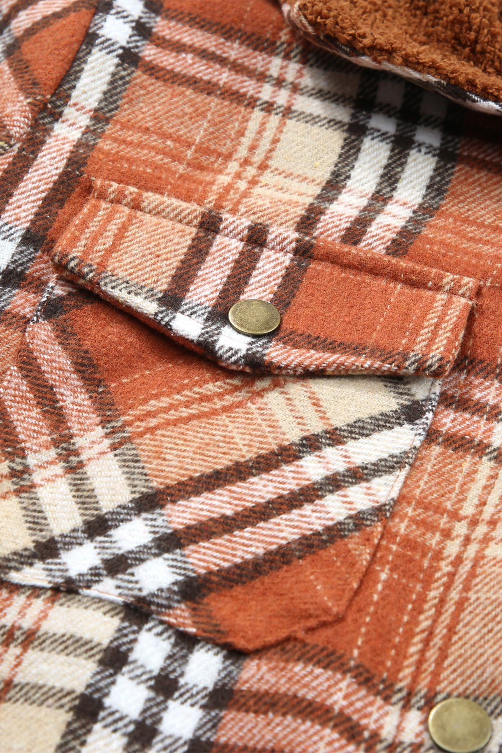 Orange Snap Button Sherpa Lined Hooded Flannel Jacket