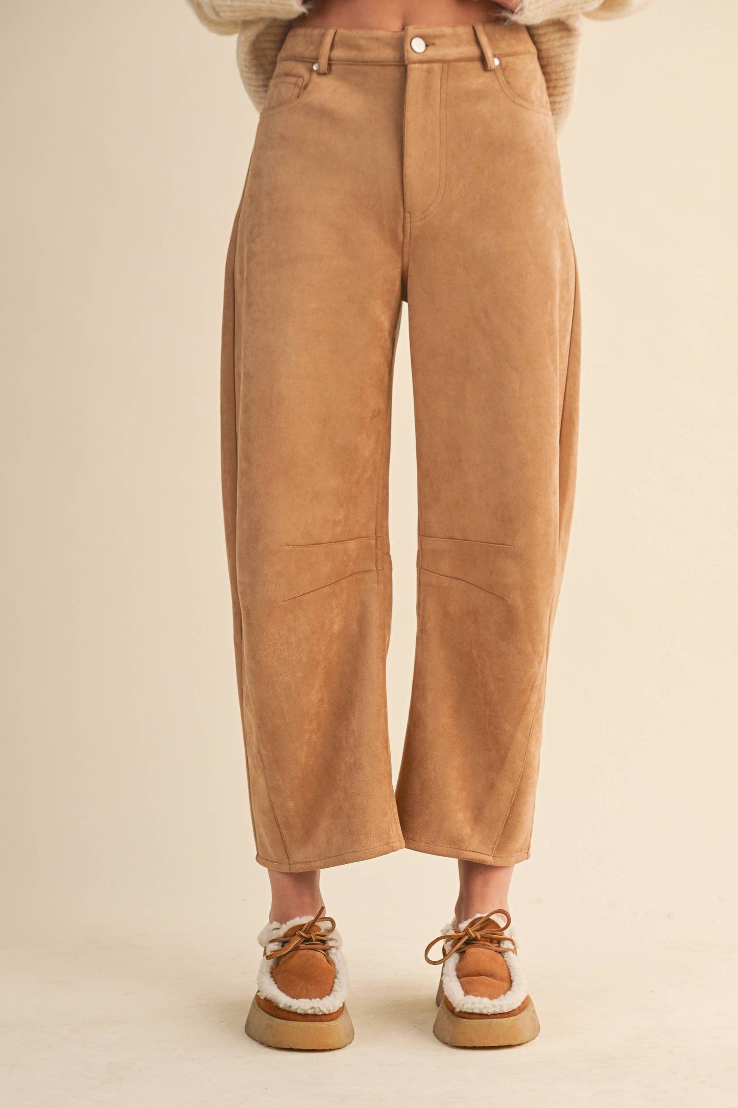 SUEDE BARREL PANTS