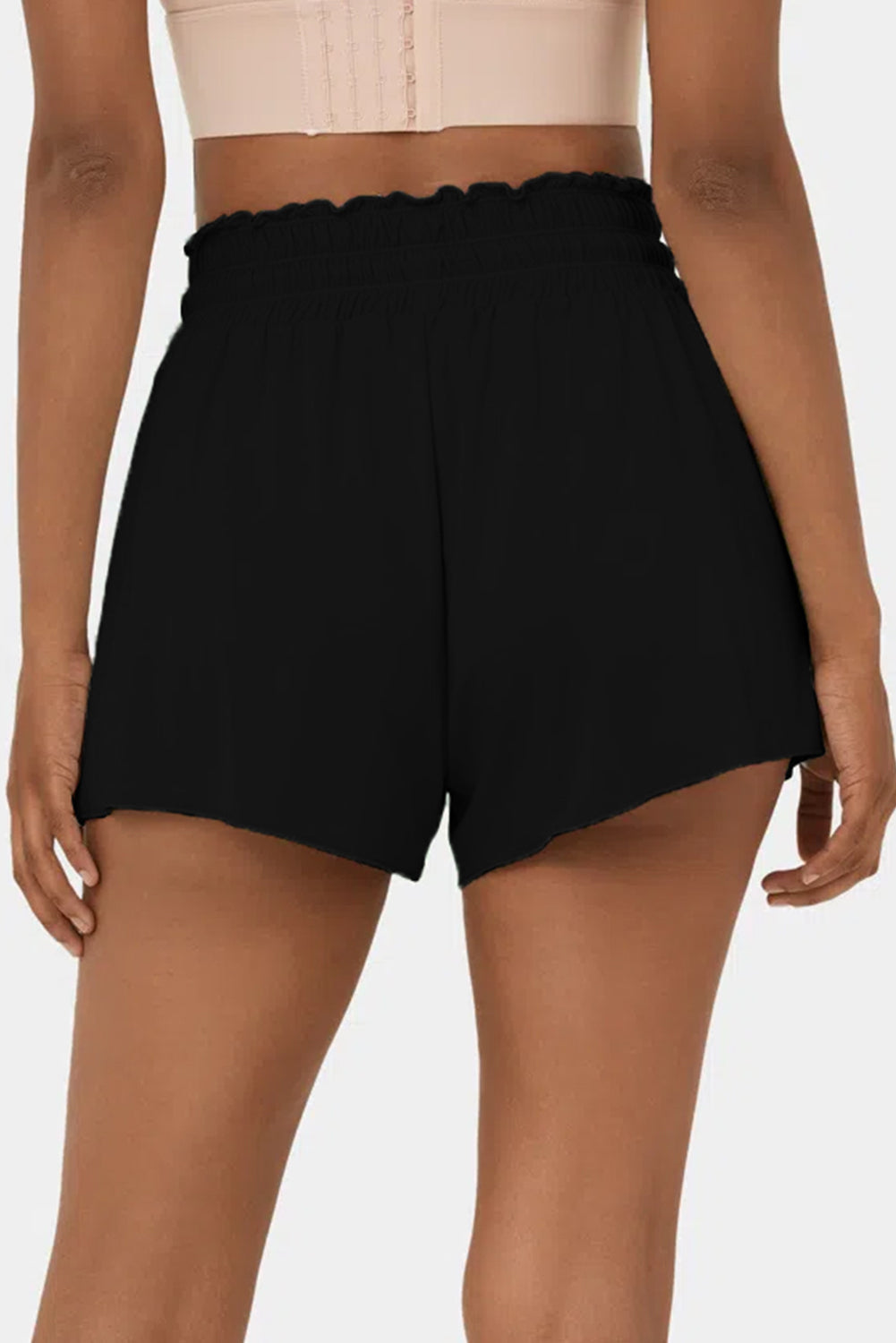 Dark Grey Frill High Waist Petal Wrap Swim Shorts