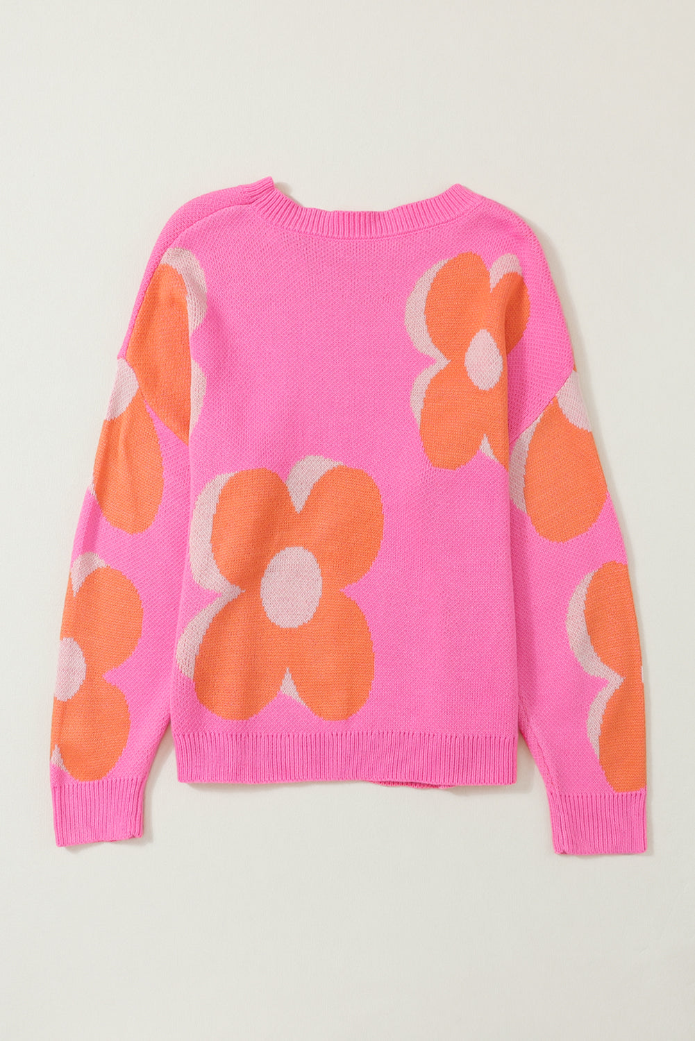 Pink & Orange 60s Floral Cable Knitted Sweater