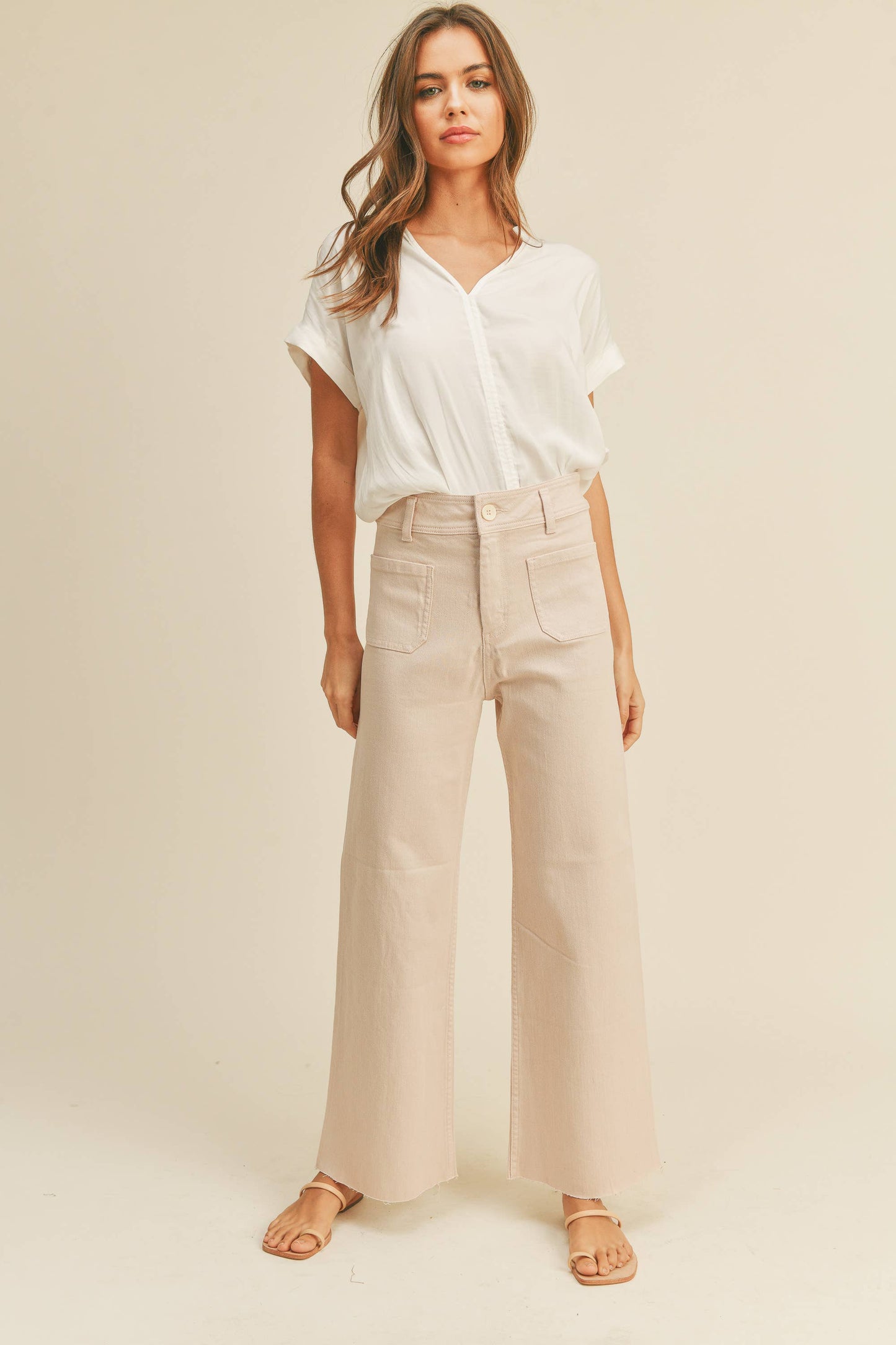 MMP1913   STRAIGHT WIDE LEG PANTS WITH FRONT POCKET