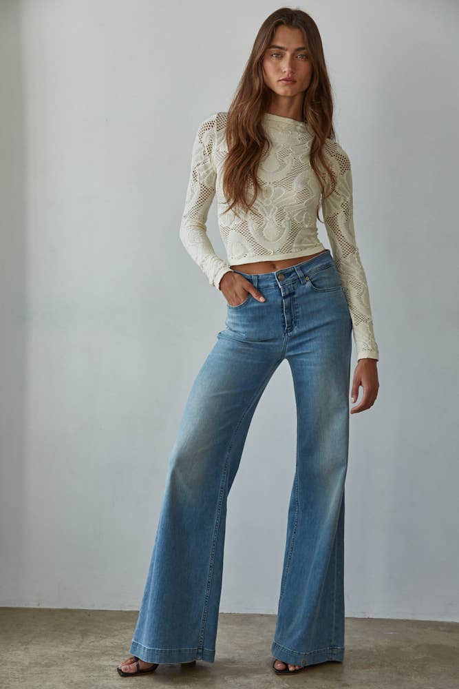 S1228 | Knit Seamless Jacquard Mock Neck Long Sleeve Top