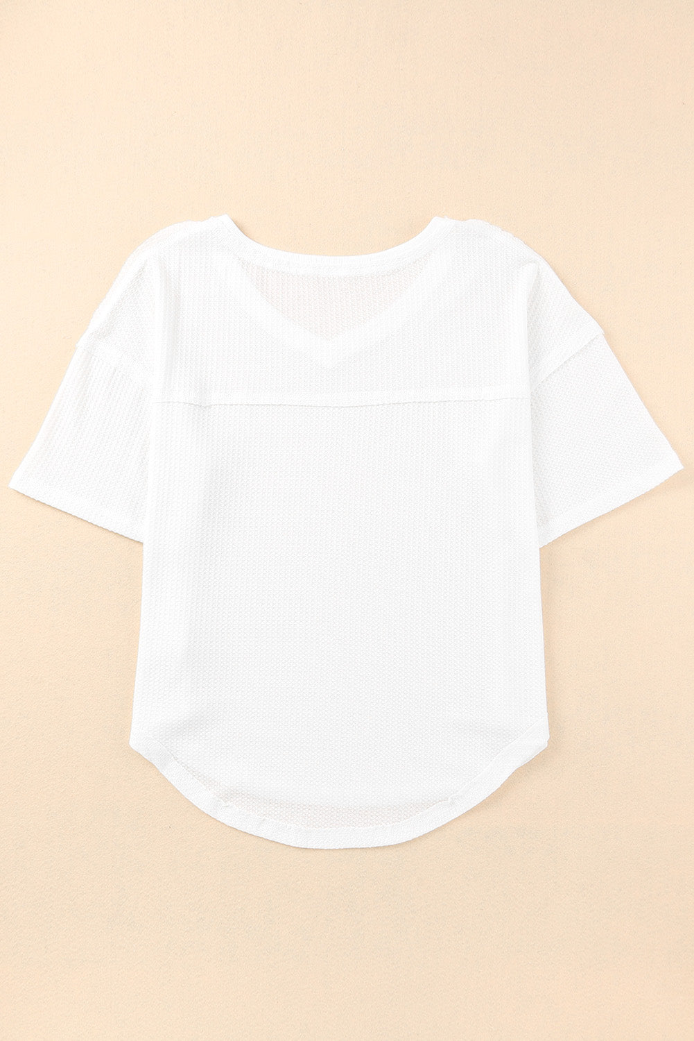 White Waffle Knit Casual Drop Shoulder Loose Top