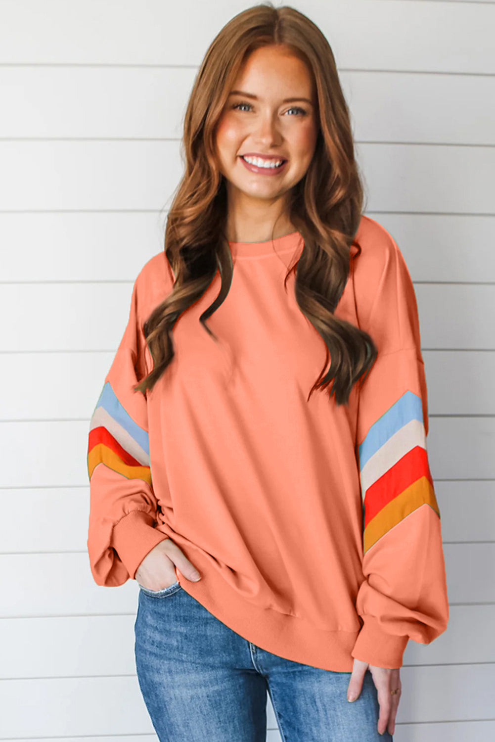 Flamingo Patchwork Drop Sleeve Loose Sweatshirt