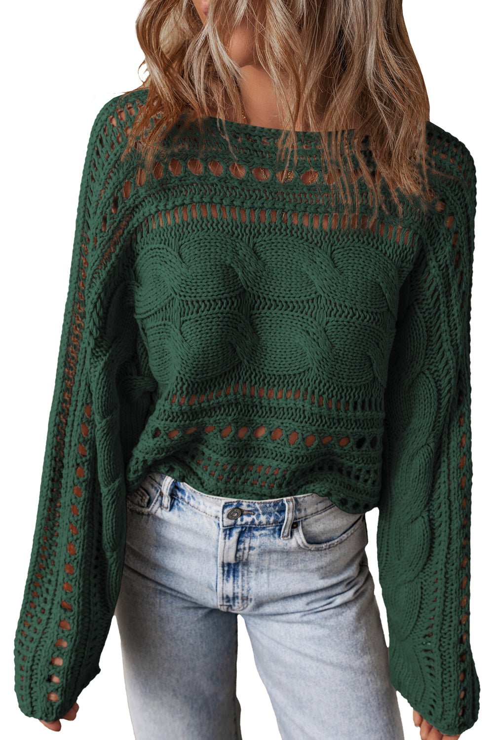 Smoke Gray Hollow Out Cable Knit Cropped Sweater