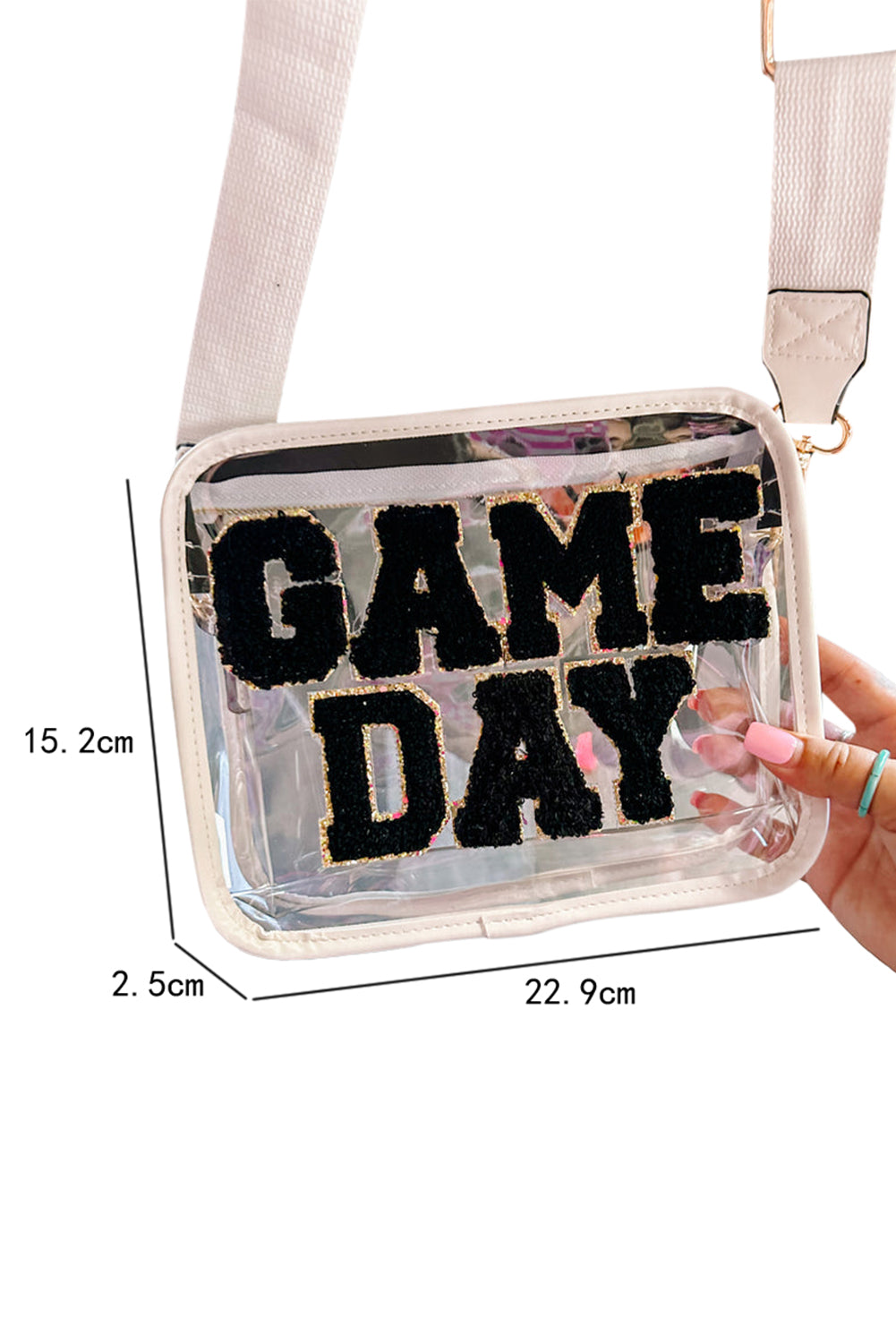 Black Chenille GAME DAY Pattern Clear Shoulder Bag