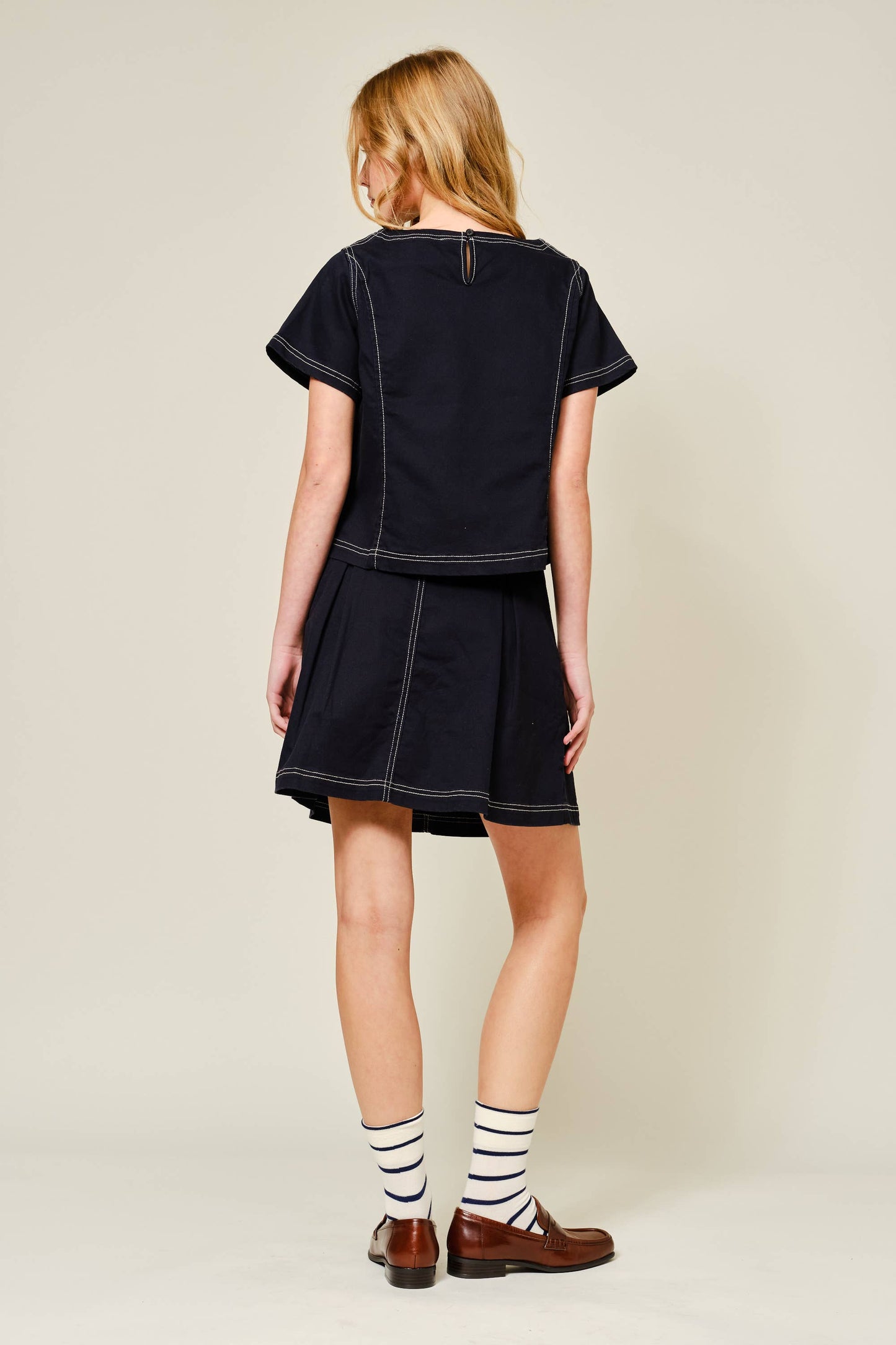 SUPER STRETCH STITCHES DETAIL A LINE COTTON SKIRT