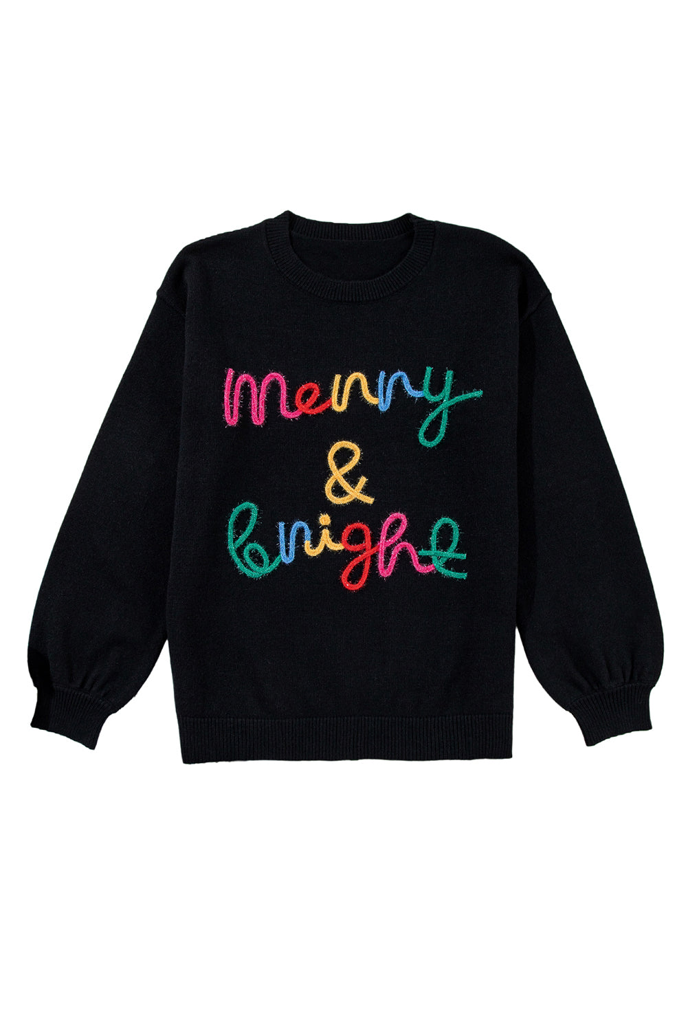 Black Colorful Merry & Bright Tinsel Graphic Sweater