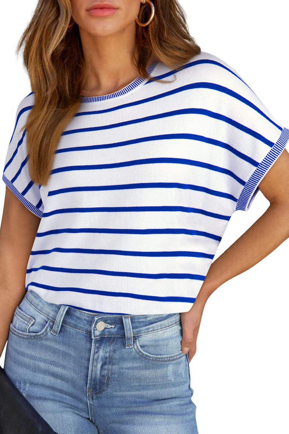 Rose Stripe Knitted Dolman T Shirt