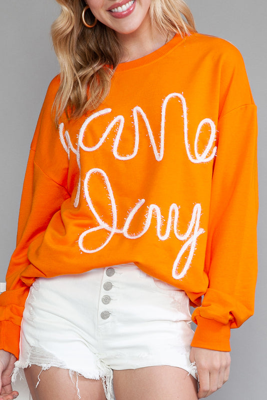 Orange Game Day Contrast Trim Long Sleeve Top