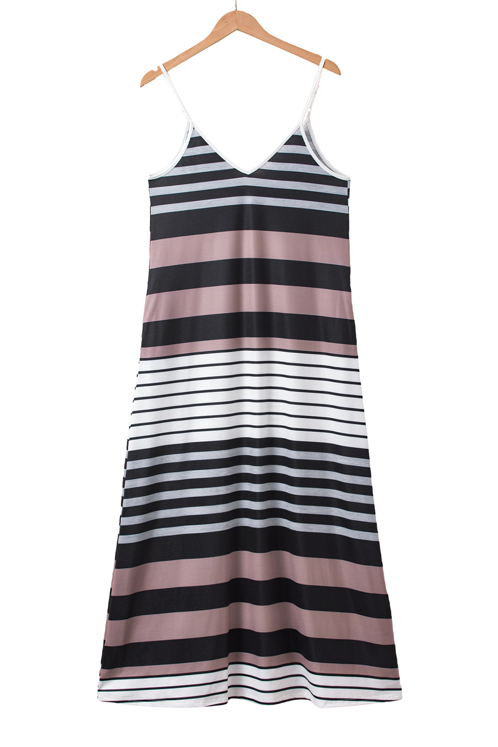 Multicolour Stripes Spaghetti Straps V Neck Maxi Dress