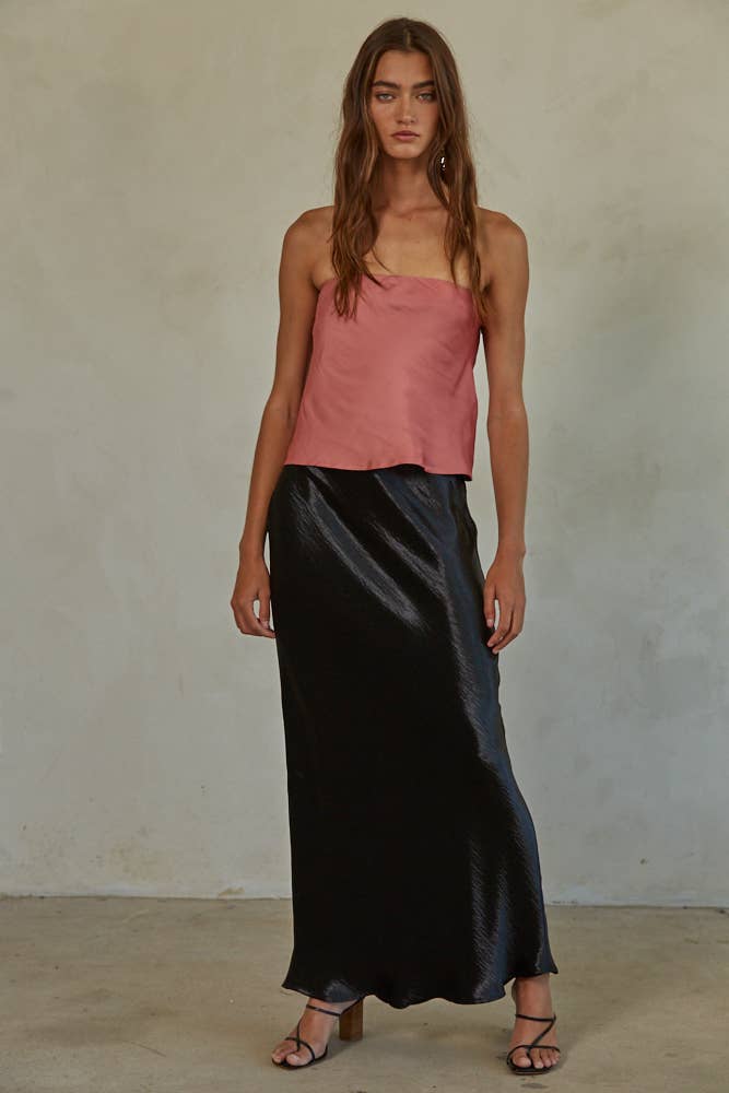 Woven Polyester Satin Tube Strapless Top