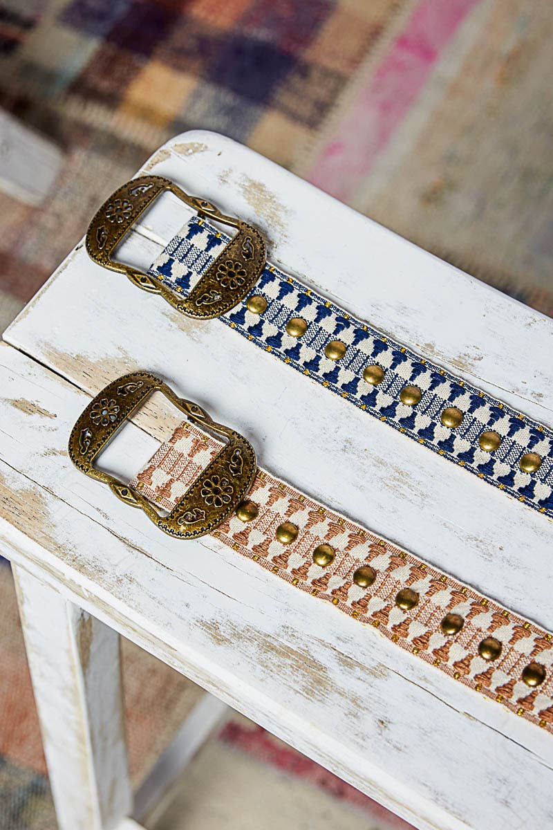 Metal Buckle Studded Western Boho Belt