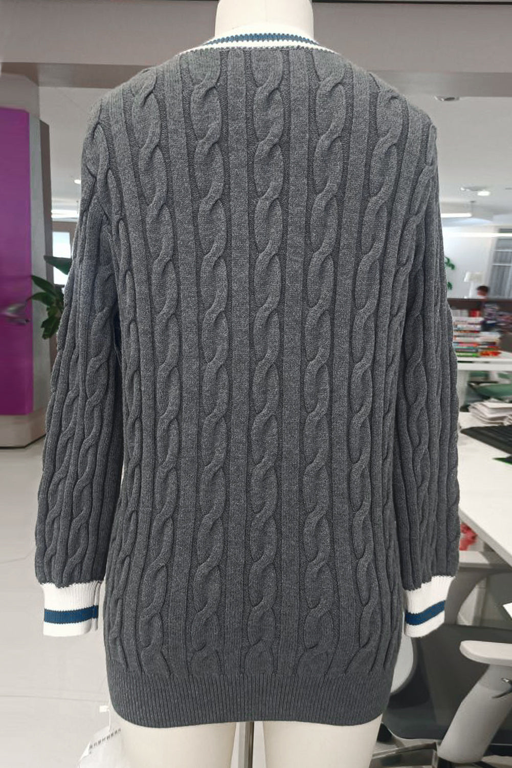 Medium Grey Contrast rib Fried Dough Twists Sweater