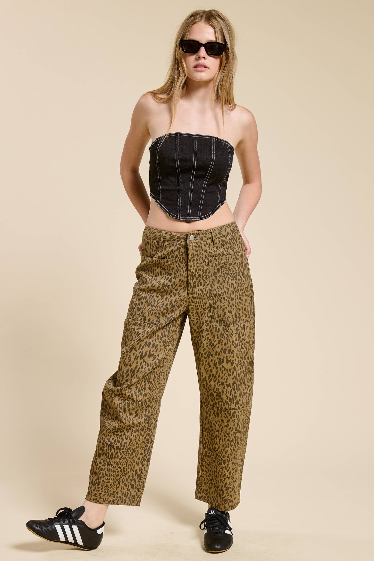 Leopard Print Barrel Leg Denim Jeans