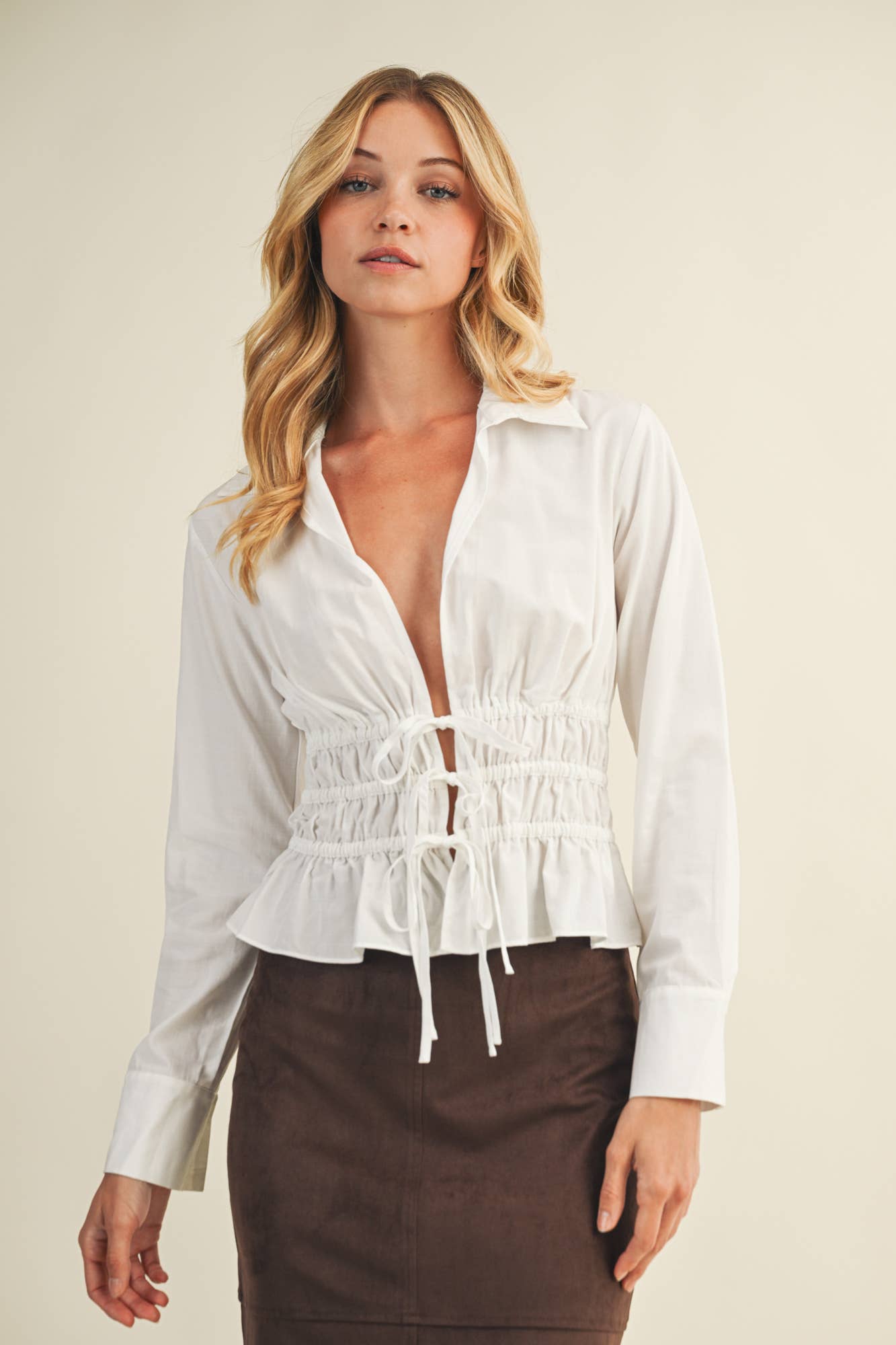ELASTIC WAIST TIE CLOSURE SHIRT TOP