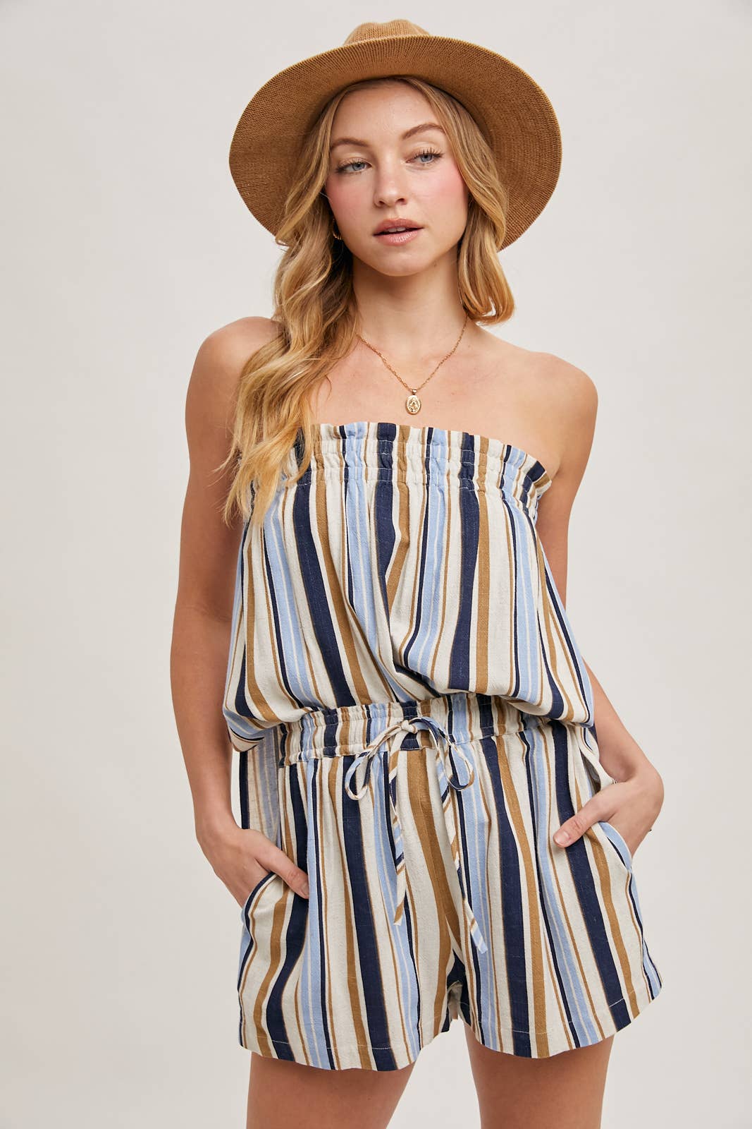 CORFU STRIPED SLEEVELESS SMOCKED TOP & SHORTS SET