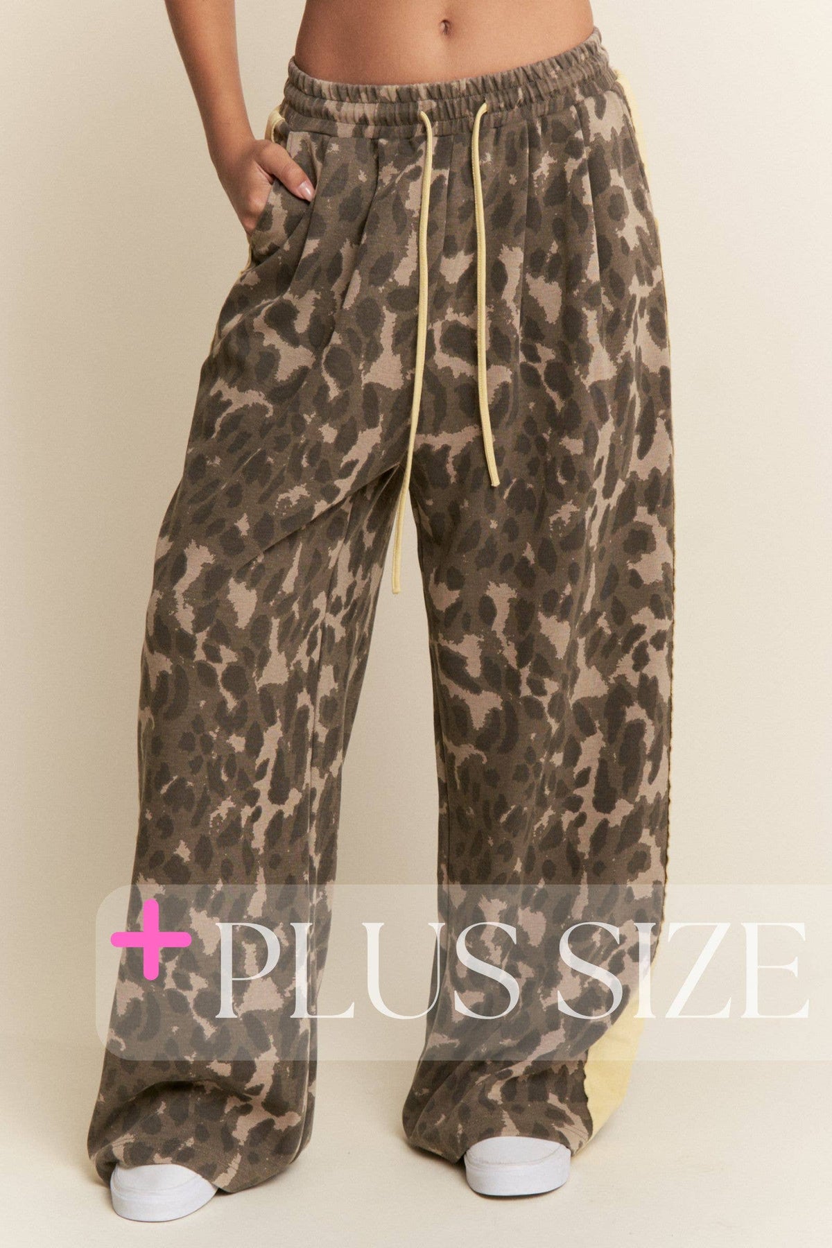 Leopard Print Solid Stripe Wide Leg Bottoms