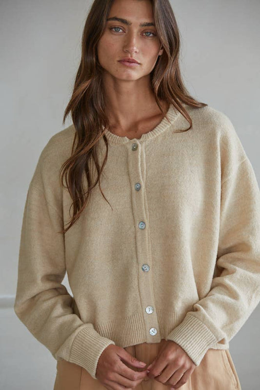 Knit Polyester Acrylic Sweater Crew Neck Cardigan