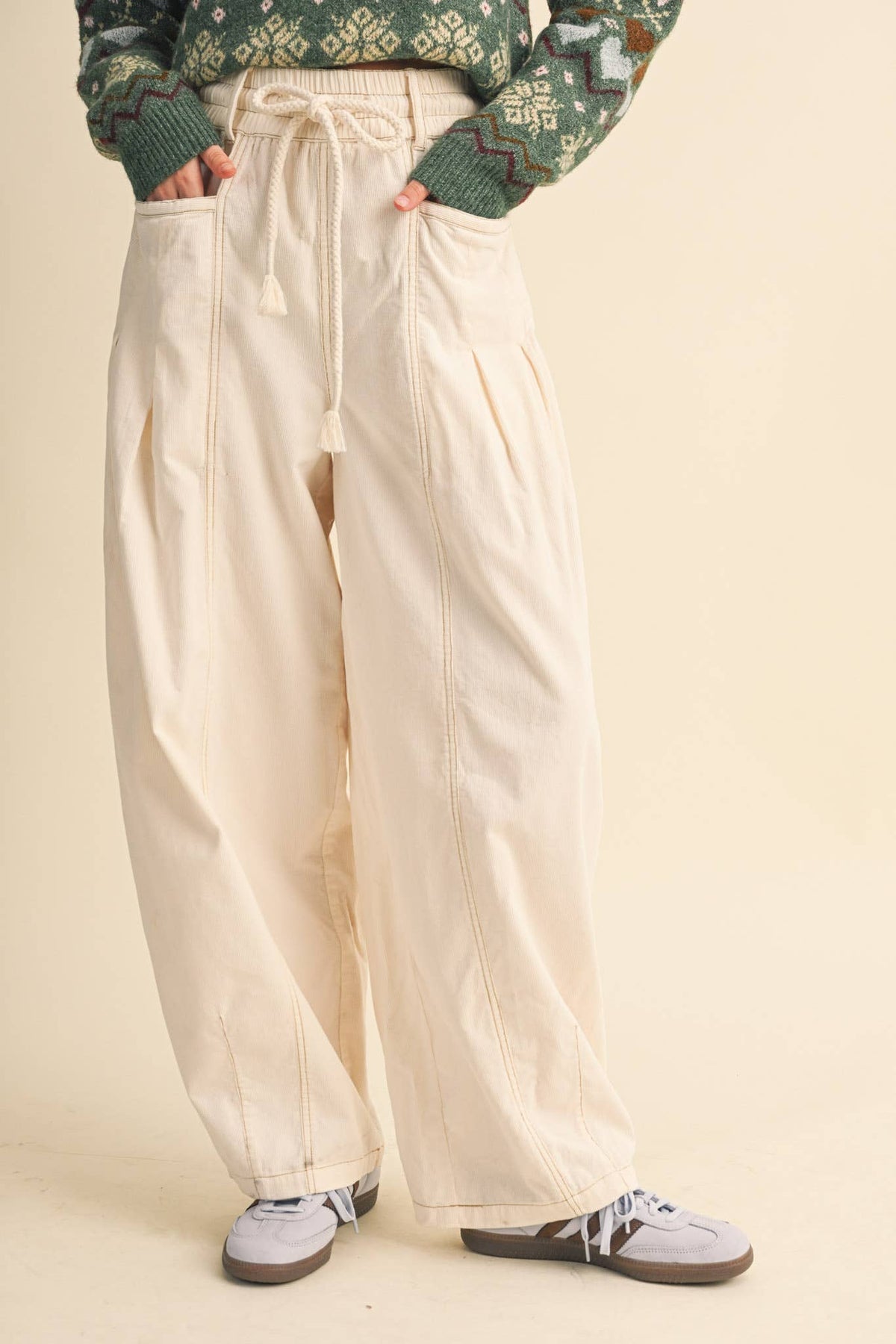 WASHED CORDUROY PLEATED BARREL PANTS MP4155