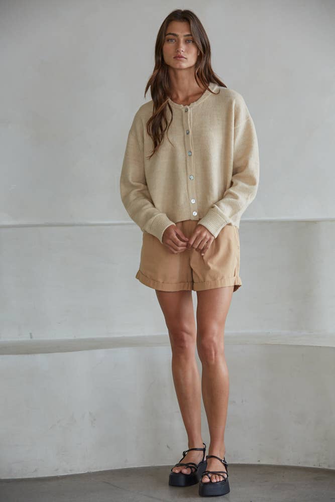 Knit Polyester Acrylic Sweater Crew Neck Cardigan