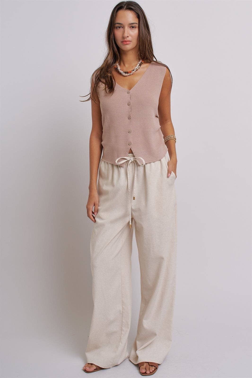 Button-Front Knit Vest Top with Side Detail