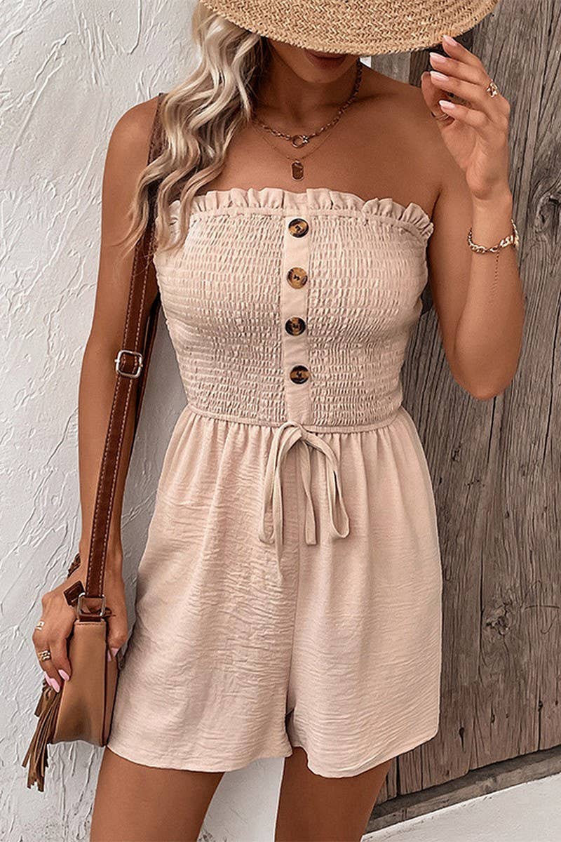 SOLID COLOR STRAPLESS SHORT JUMPSUIT