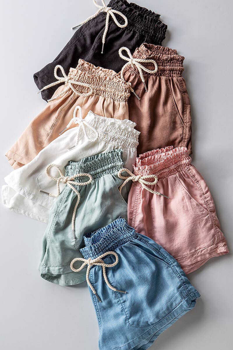 Washed Tencel Rope Drawstring Summer Shorts