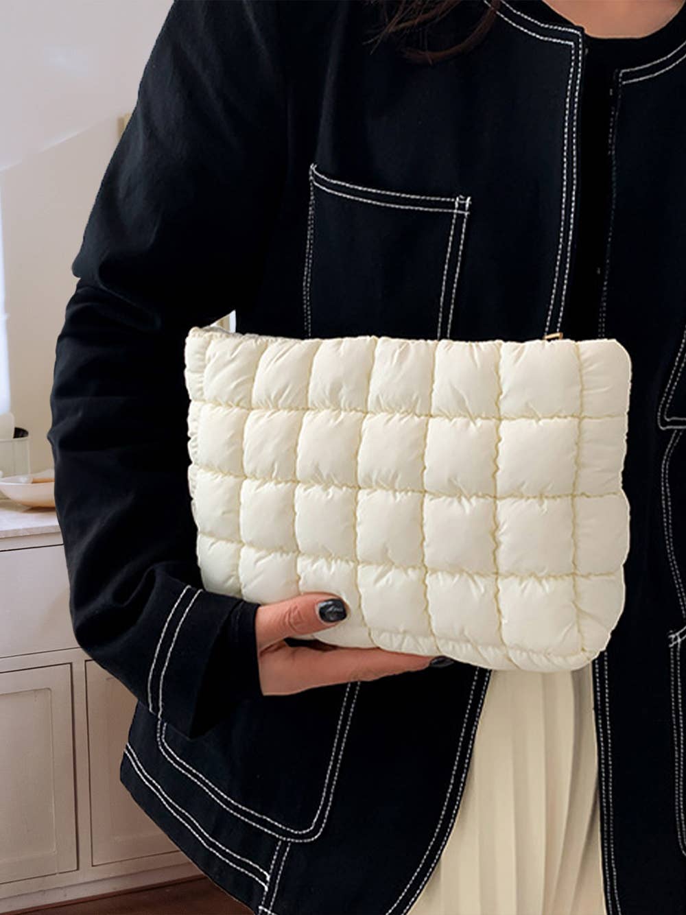 Zipper Quilted Puffer Cosmetic Bag