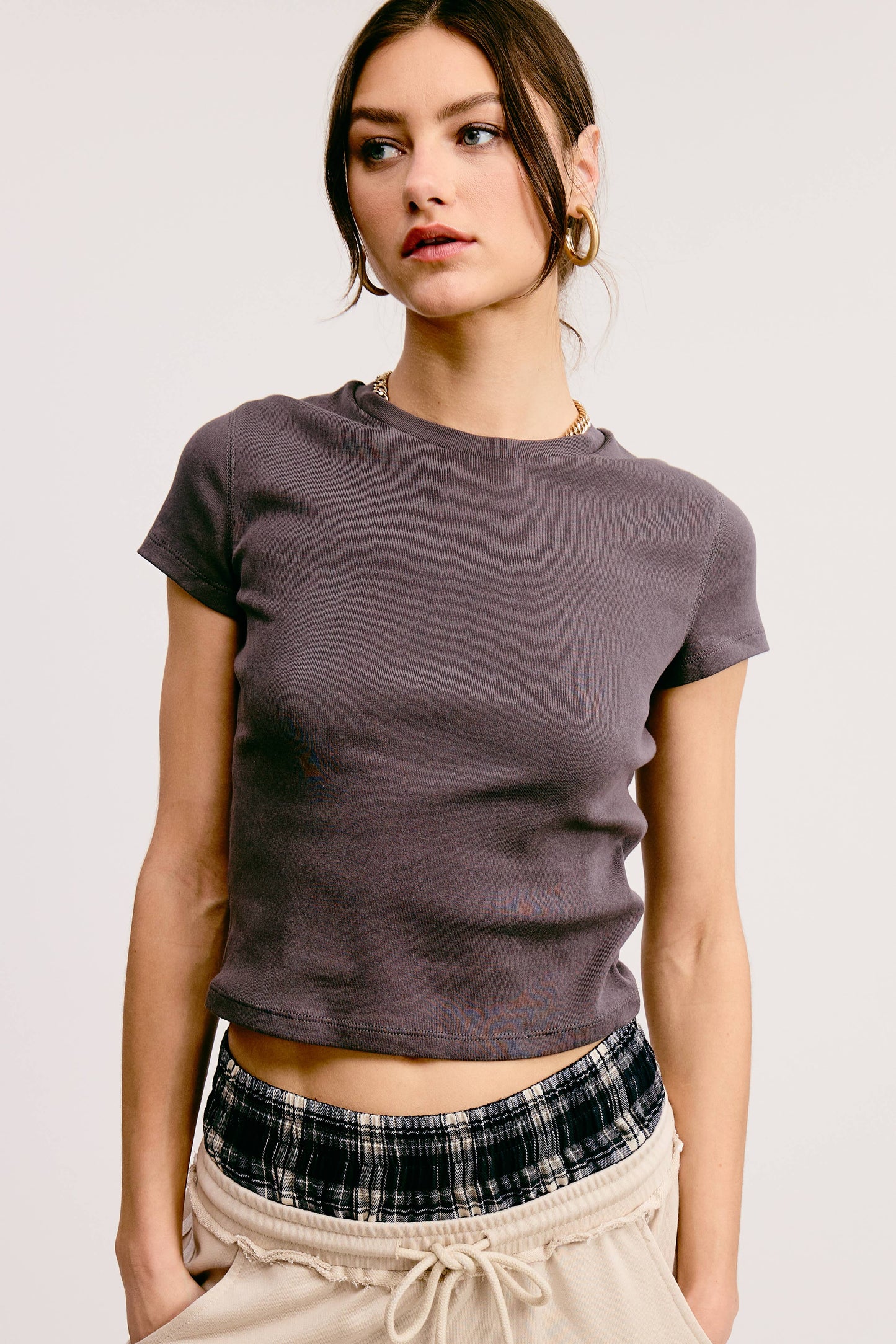 Basic Soft Solid-knit Short Sleeve Baby Tee Top