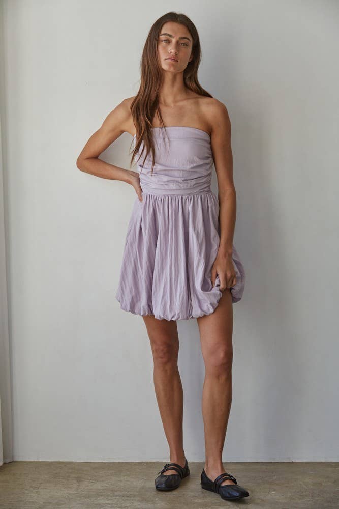 Woven Cotton Nylon Strapless Bubble Mini Dress