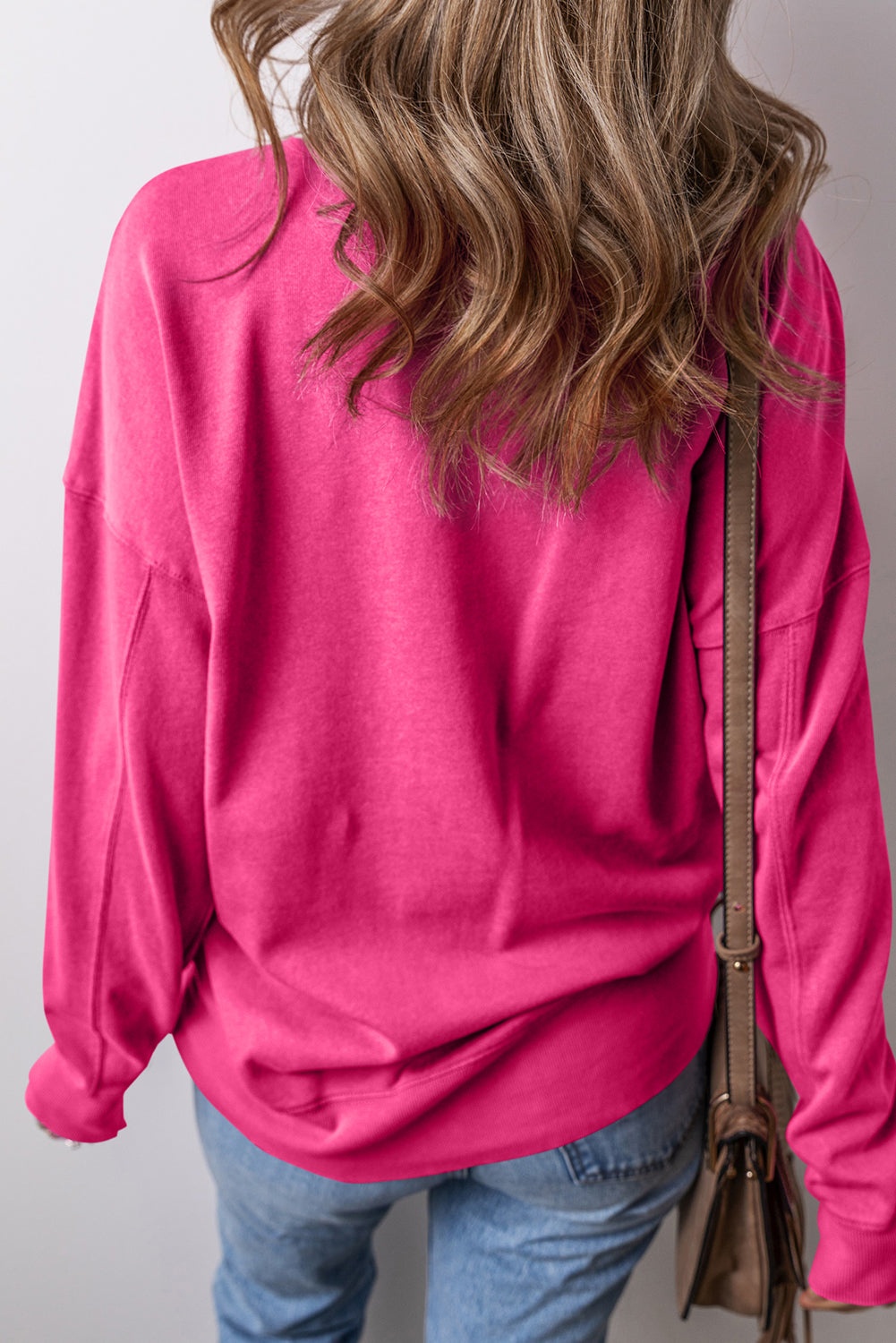 Rose Red Kangaroo Pocket Loose Fit Drop Shoulder Sweatshirt