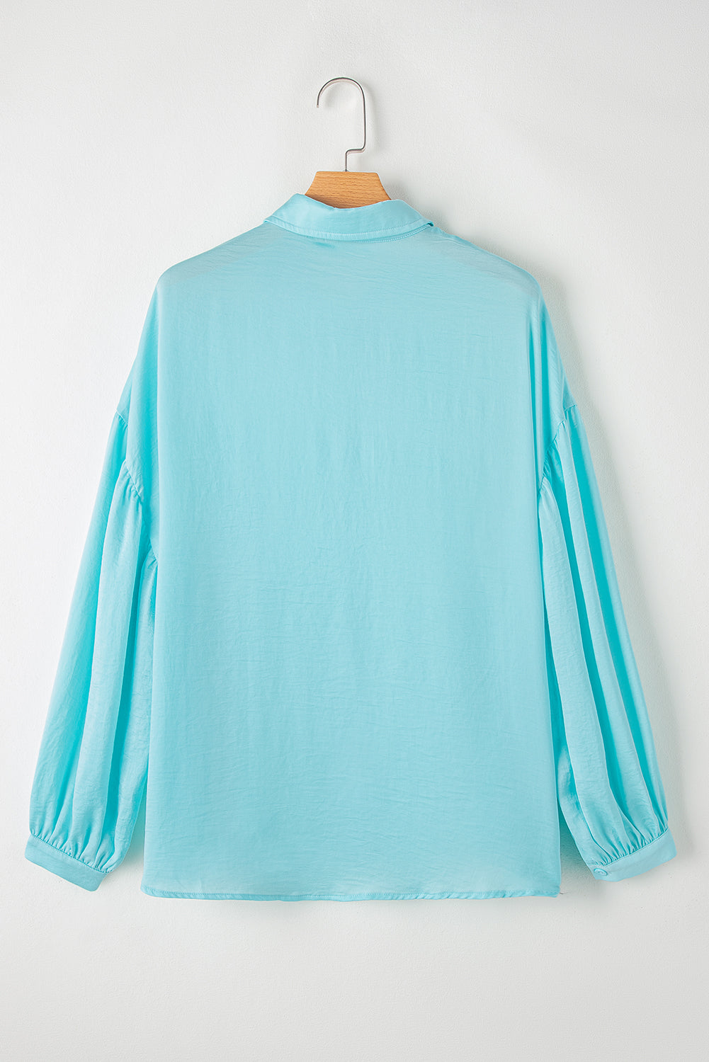 Iceland Blue Solid Puff Sleeve Loose Fit Buttoned Shirt