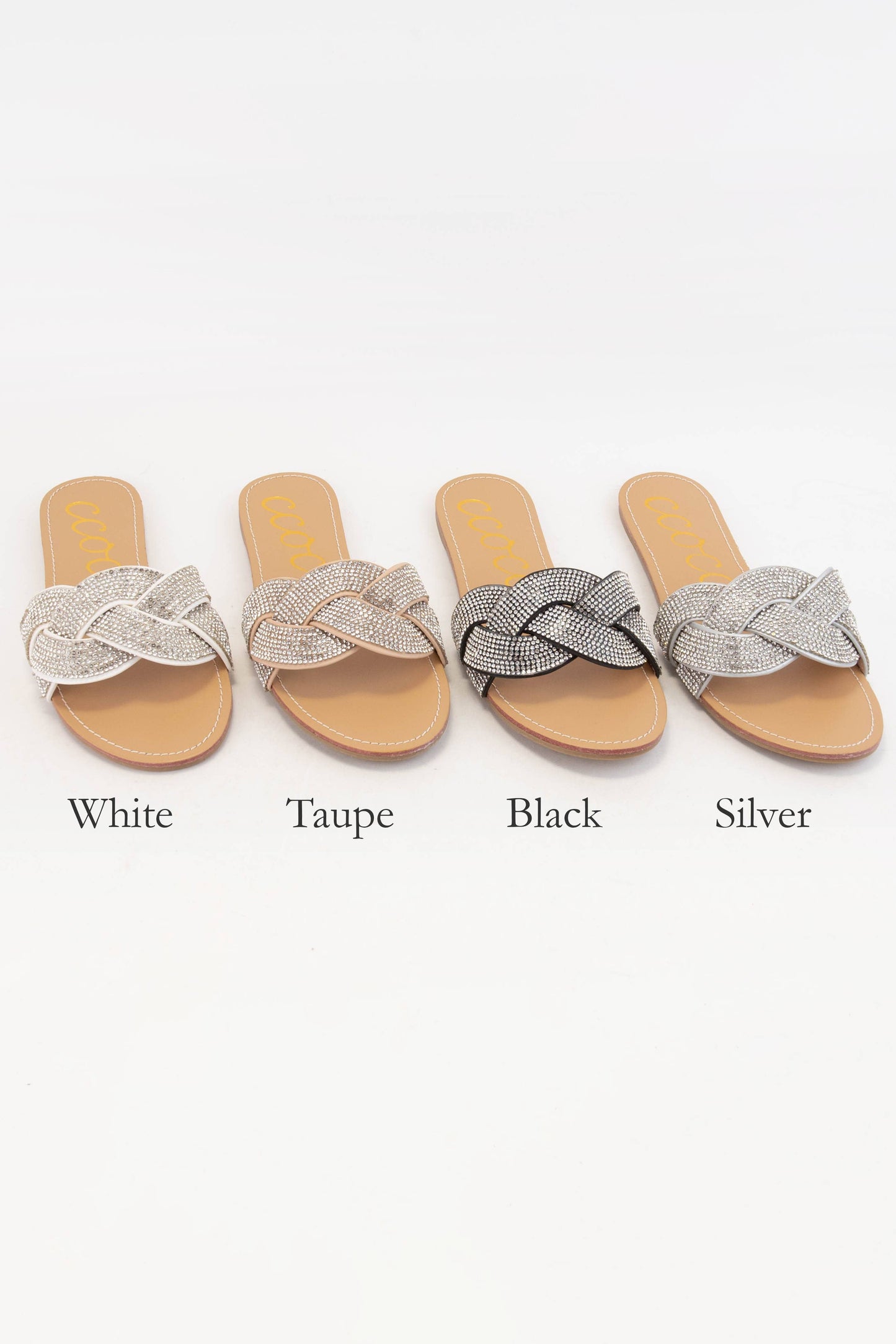 TALIA BEDAZZLED TWISTED BOLD BAND UPPER SLIDE SANDAL