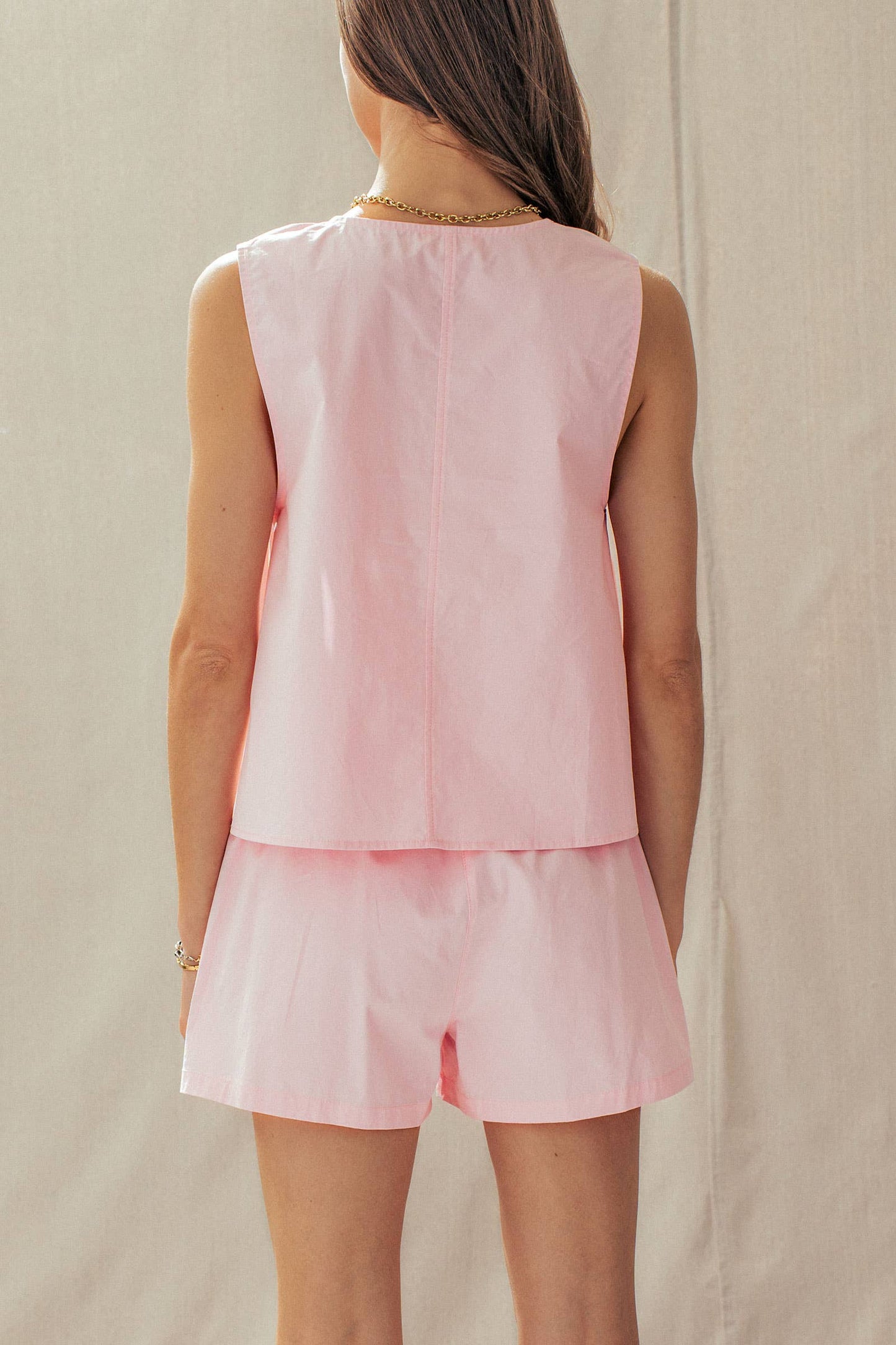 Ruched Neck Cotton Sleeveless Matching Set