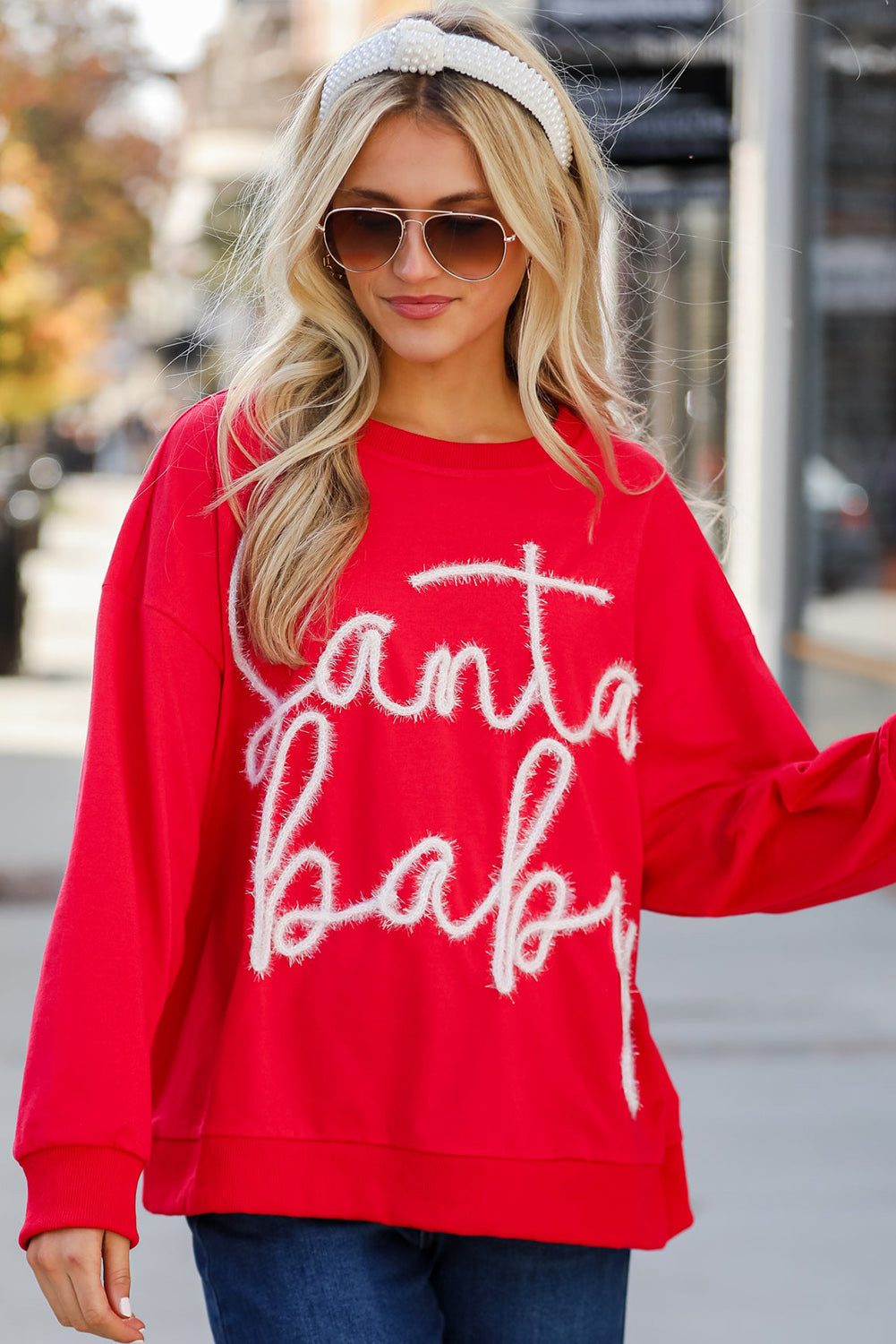 Fiery Red Christmas Tinsel Santa Baby Graphic Sweatshirt