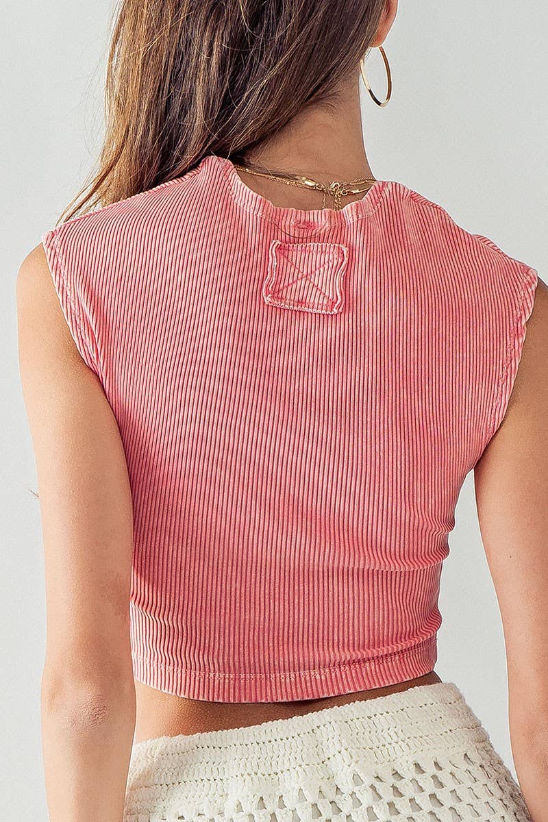 Ribbed Knit Crop Short Sleeve Fitted Casual Spring Top