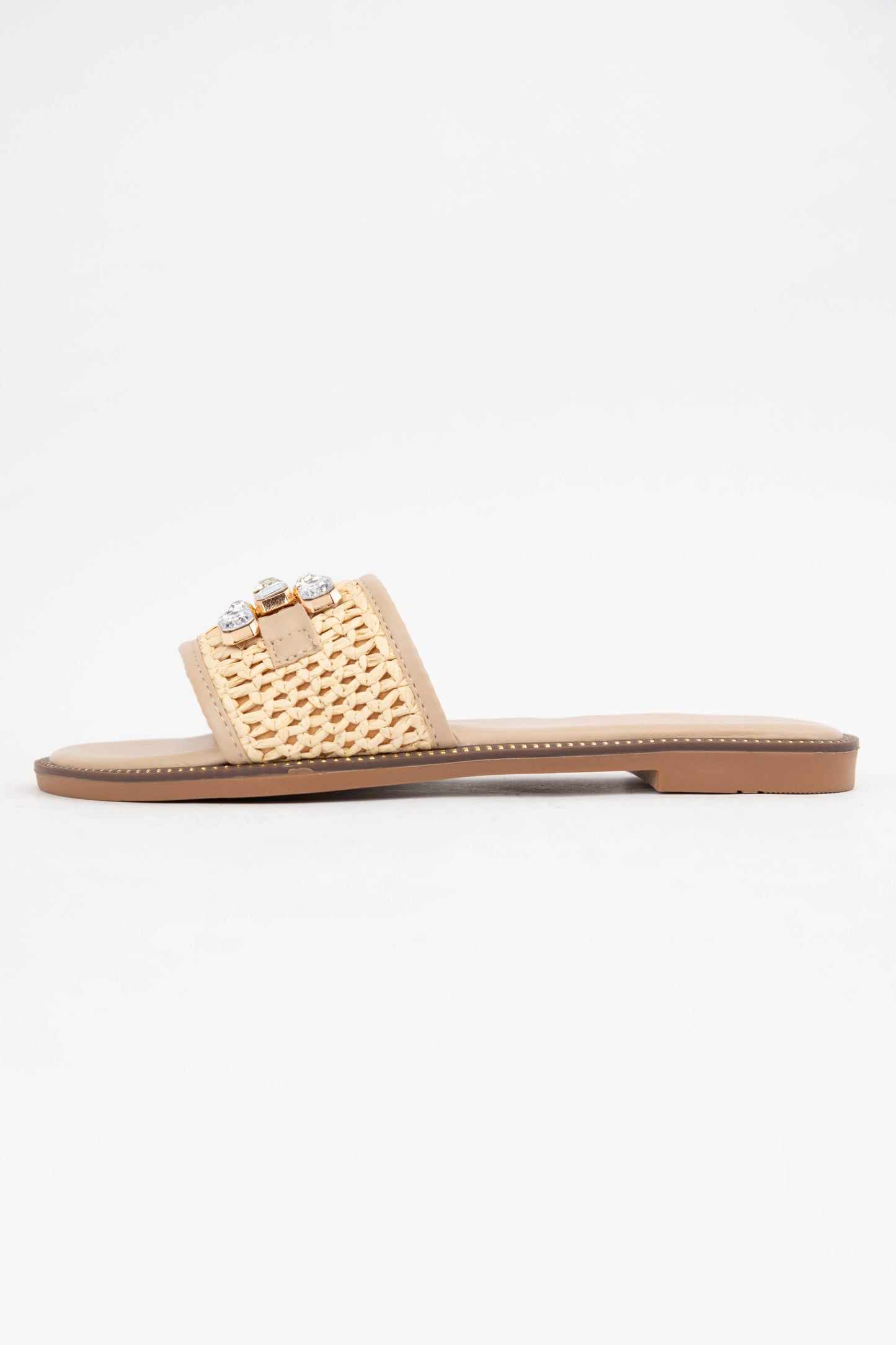 CRISTA-30 JEWEL DECOR RAFFIA UPPER SLIP-ON SANDALS