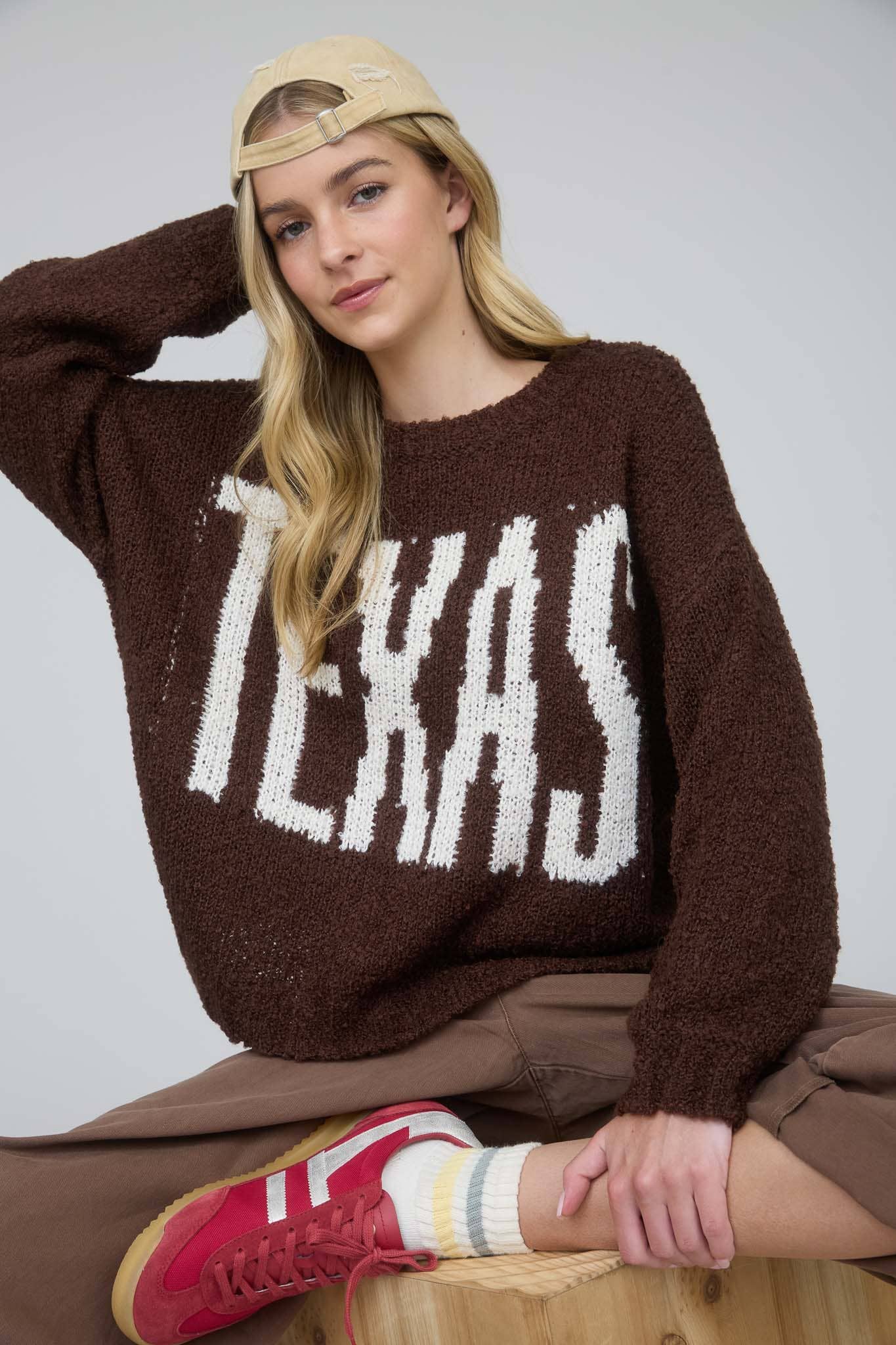 TEXAS CHUNKY KNIT LONG SLEEVE PULLOVER SWEATER