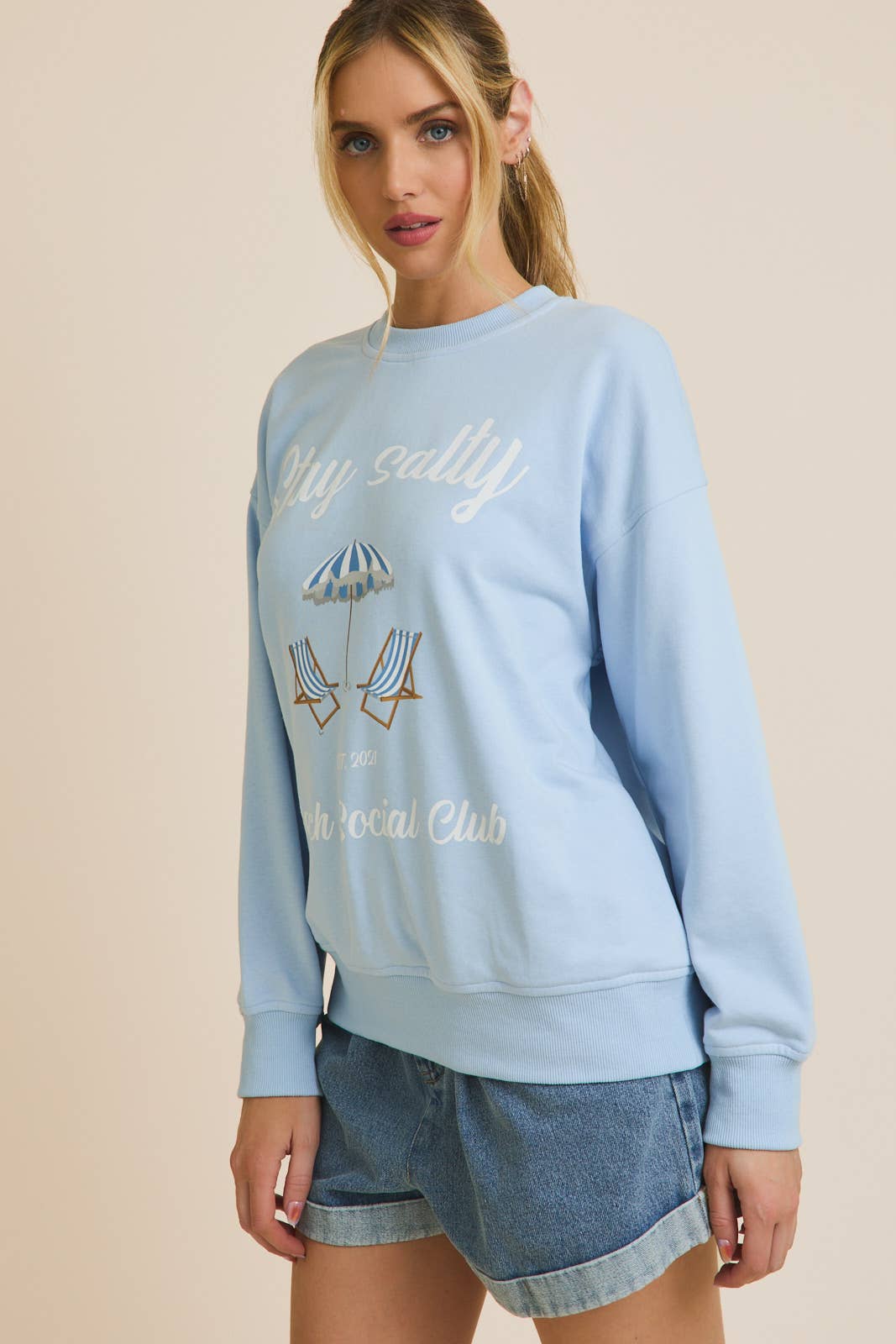 ROUND NECK LONG SLEEVE " STAY SALTY " SWEATSHIRT