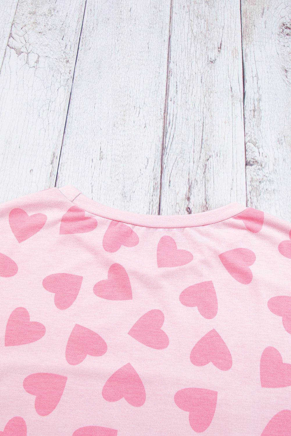 Pink Heart Print Long Sleeve Top and Shorts Loungewear Set