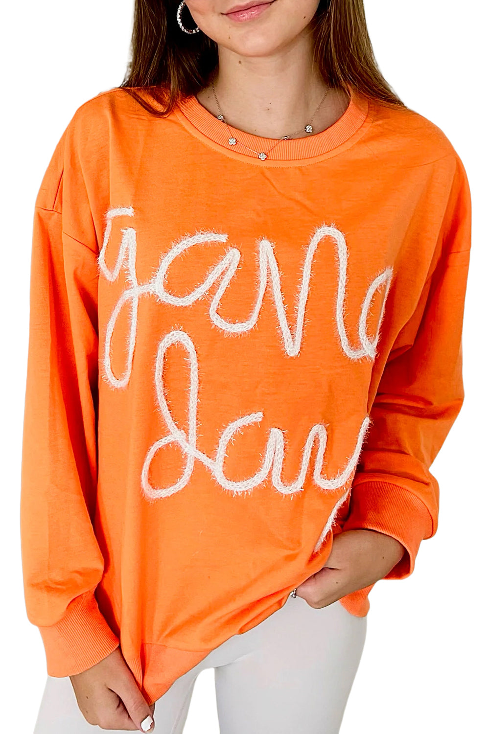 Orange Game Day Contrast Trim Long Sleeve Top