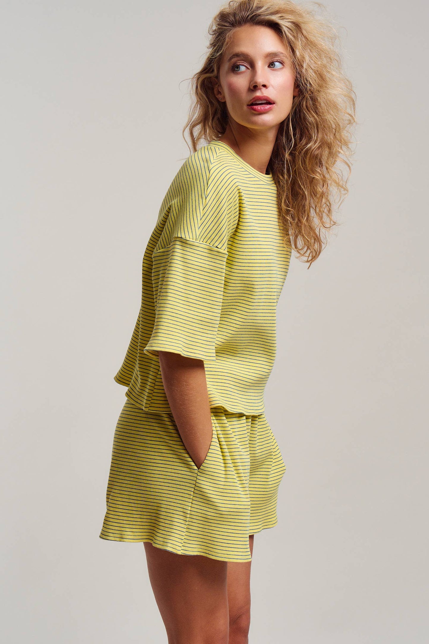 Striped Knit Two-Piece Lounge Set Boxy Tee