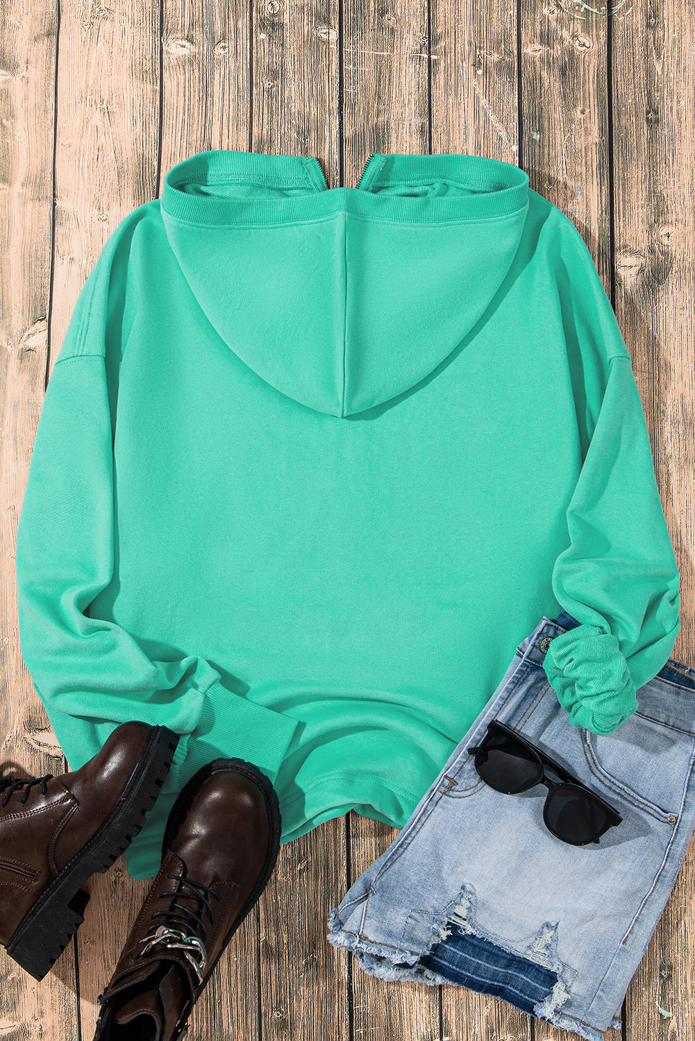 Parchment Kangaroo Pocket Half Zipper Oversized Hoodie