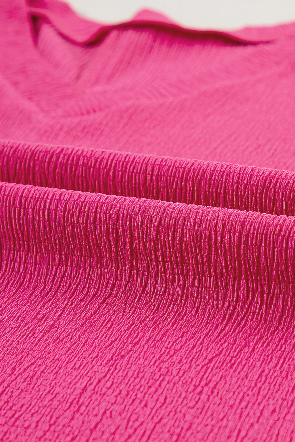 Bright Pink Basic Plain Textured V Neck Blouse