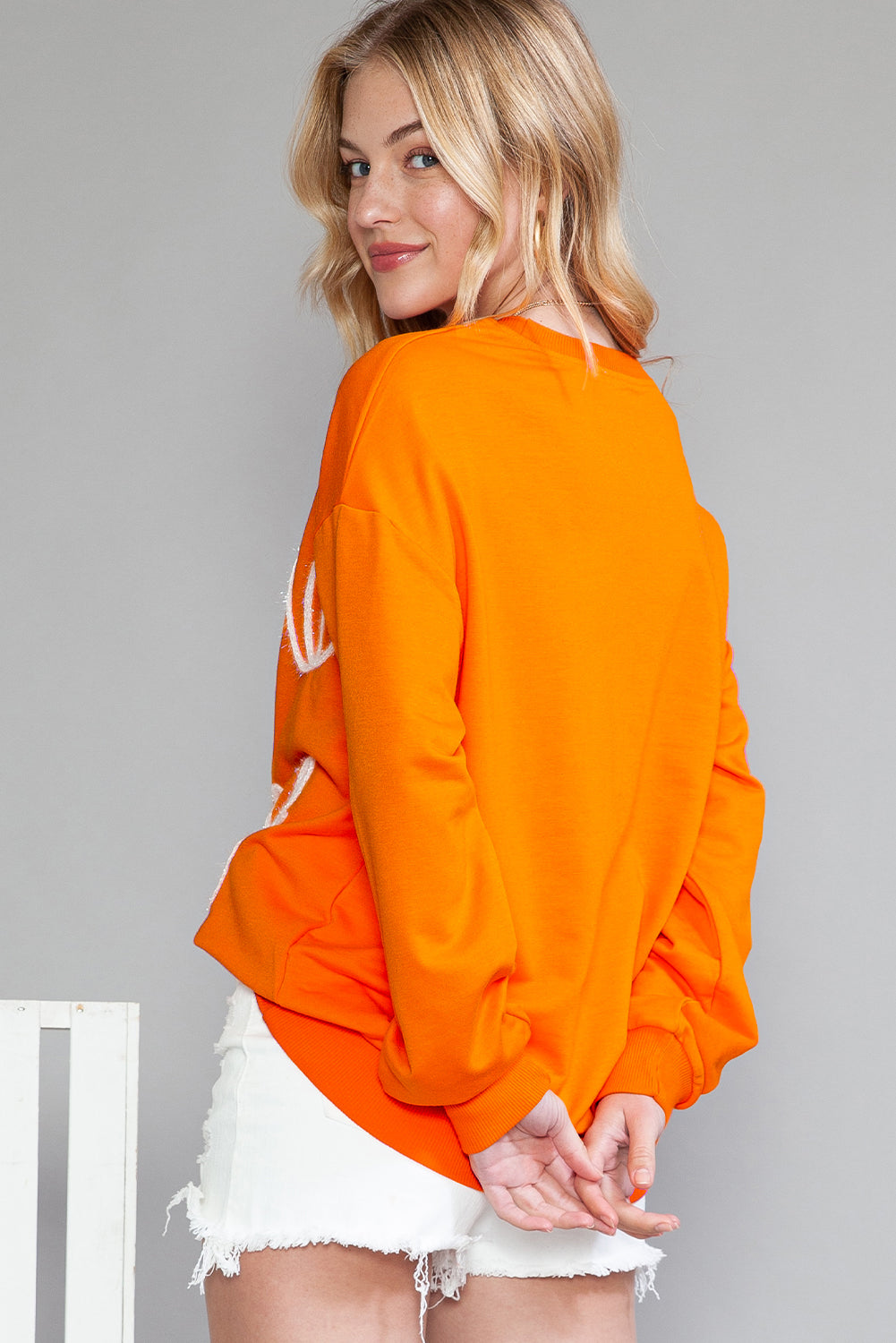 Orange Game Day Contrast Trim Long Sleeve Top