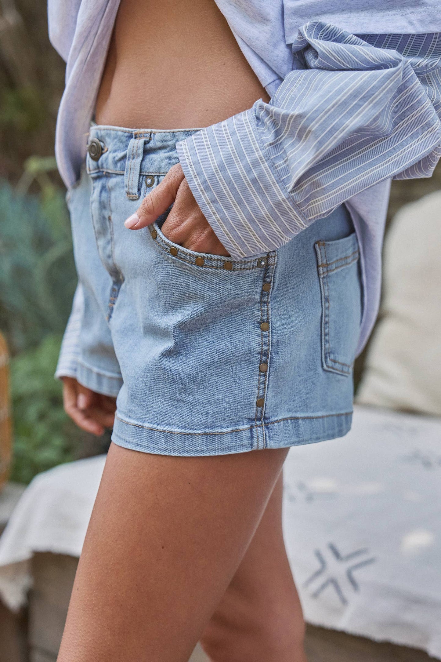 Studded Trim Denim Shorts