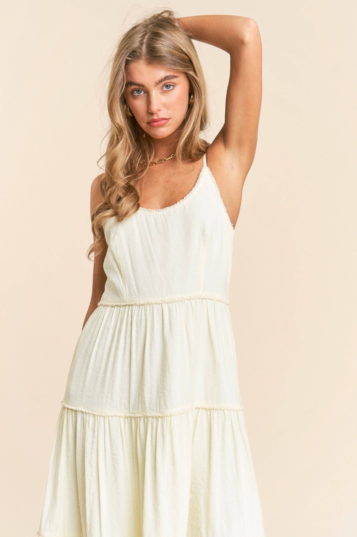 U Neck Line Tiered Spaghetti Maxi Dress