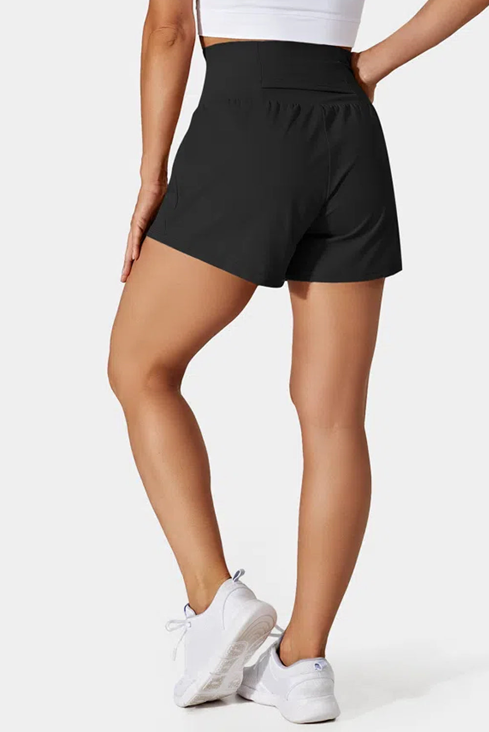 Black Pocketed High Waisted Swim Shorts